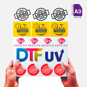 CARTELA A3 - DTF UV Vinil Cartela DTF UV A3 - 210x297mm em DTF UV -Impressão Colorida Verniz para auto relevo  -Personalizado com a sua arte e/ou logotipo