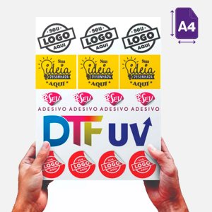 CARTELA A4 - DTF UV Vinil Cartela DTF UV A4 - 210x297mm em DTF UV -Impressão Colorida Verniz para auto relevo  -Personalizado com a sua arte e/ou logotipo