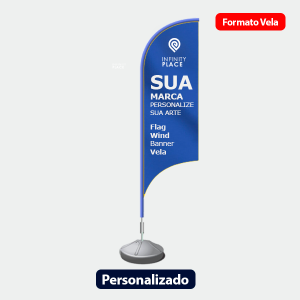 Wind Flag - VELA - Personalizado - Base Redonda Preta Wind Flag Vela - Dupla-Face | Impressão Ultra-HD - Tecido TecnoSport 100% Sintético - FACA | PENA | VELA | ÂNGULO - Estrutura de Alumínio Desmontável