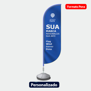 Wind Flag - PENA - Personalizado - Base Redonda Preta Wind Flag Pena - Dupla-Face | Impressão Ultra-HD - Tecido TecnoSport 100% Sintético - FACA | PENA | VELA | ÂNGULO - Estrutura de Alumínio Desmontável